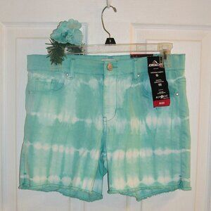 JORDACHE NWT Sz 16 Girl's Aqua & White Repreve Tie Dye Stretch Shorts Fringed